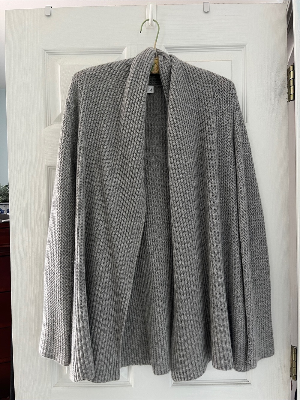 Pure Cashmere TSE Gray Ribbed Open Front Cardigan